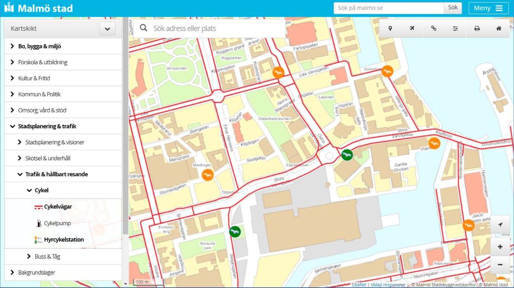 Figur 2.1 Malmö stads interaktiva karta för medborgarna.