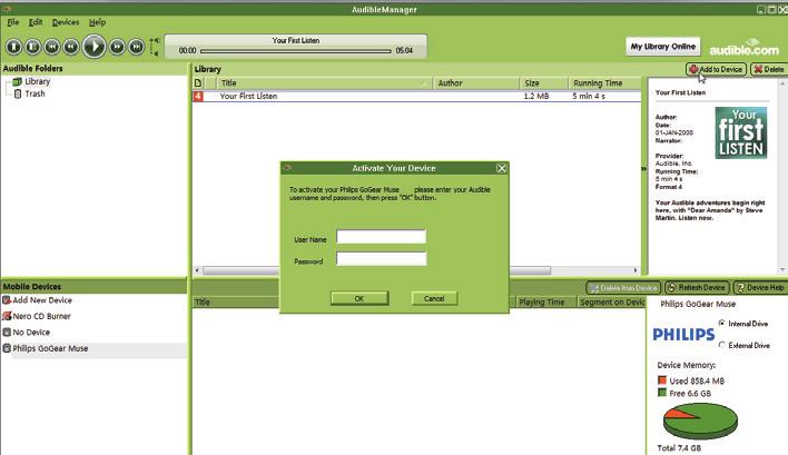 Installera AudibleManager på datorn 1 Anslut datorn till Internet. 2 Från www.audible.com laddar du ned AudibleManager-programvaran för MP3/ MP4-spelare.