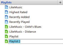 För att skapa en spellista väljer du New Playlist (Ny spellista). En ny spellista skapas för låtarna. Under Playlists (Spellistor) ger du spellistan namn efter behov.