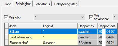 WEBBREKRYTERING Sida 4 Sätt behörighet för respektive jobb och knyt det till en användare, du kan välja mellan de användare som finns registrerade under menyn Verktyg - Användare.