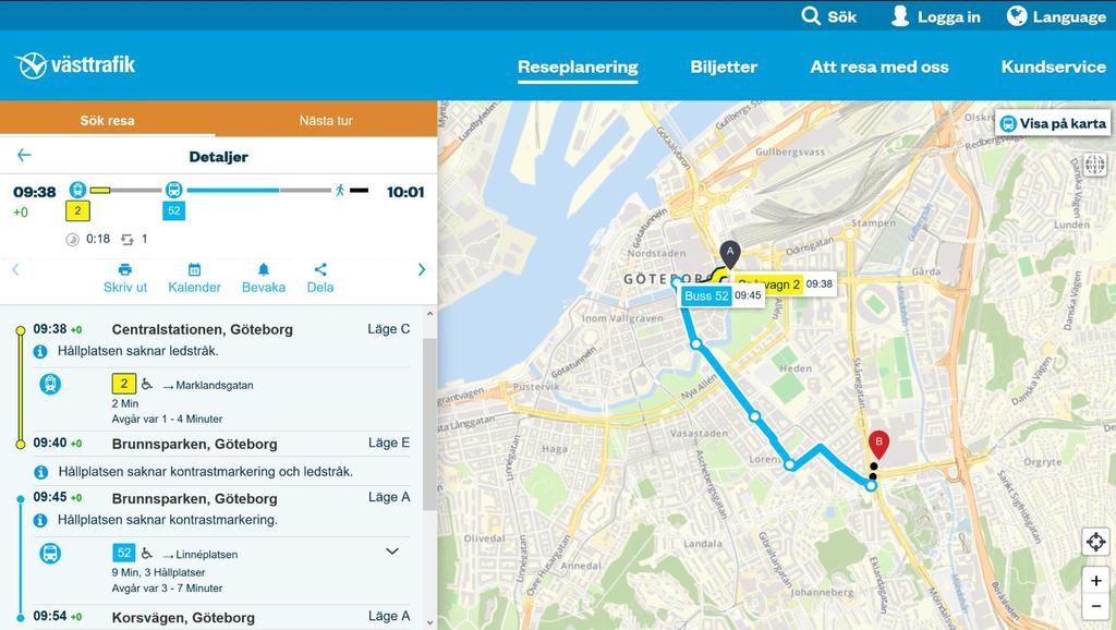 Goda (bättre) exempel: Reseplanerare Trafikanalys Hinder i