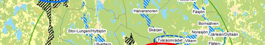 Samtliga alternativ för reservvattenförsörjning inom ca 40-60 km från