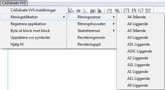 12 CADdirekt VVS Inställningsdialog/Verktygsfält.