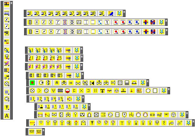 36 SCHEMA Verktygsfälten för schema visas övergripande. Flödesscheman VVS Nedan beskrivs delarna gren för gren. SYMBOLER I SCHEMA Symbolernas storlek anpassas till vald utskriftskala (LTSCALE).