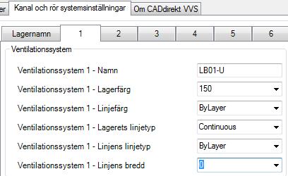 Växla till flik Kanaler och rörinställningar 49 Aktivera Ventilation