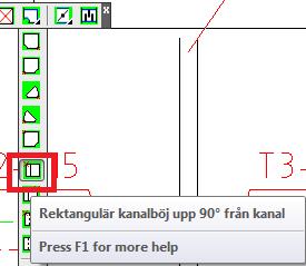 70 Hämta en rektangulär kanalböj upp 90 från kanal. Titta på kommandoraden: Ange Rektangulär bredd 400, enter och rektangulär höjd 400, enter. Placera i punkt 4.