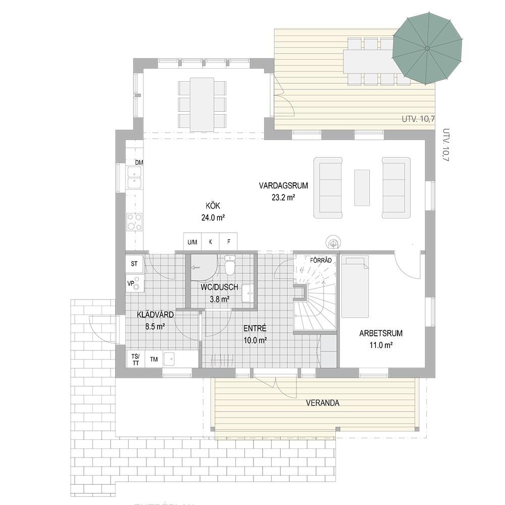 Planlösningar & fasader I villa Anneberg ingår följande höga standard från start: Inbjudande stor