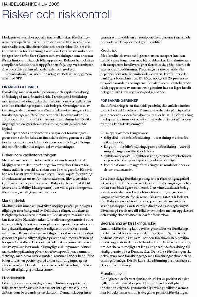 BILAGA 3 HANDELSBANKEN LIVS RISKBESKRIVNING,