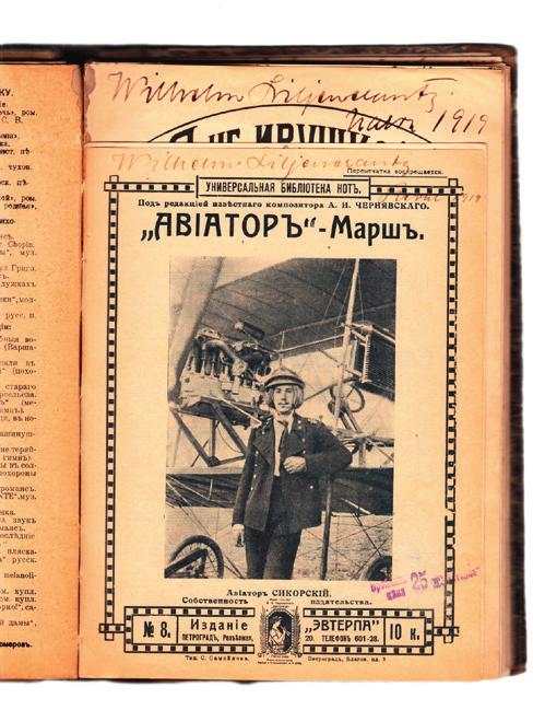Among the songs is Aviator-march with a picture of Igor Sikorsky, the future inventor of the helicopter.