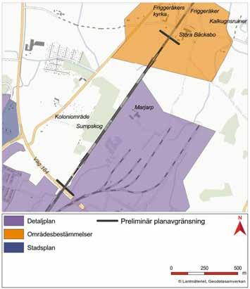 2.6 Översikts- och detaljplan I Figur 2 illustreras aktuella planområden. I östra delen av planområdet angränsar befintlig järnväg till en gällande detaljplan.