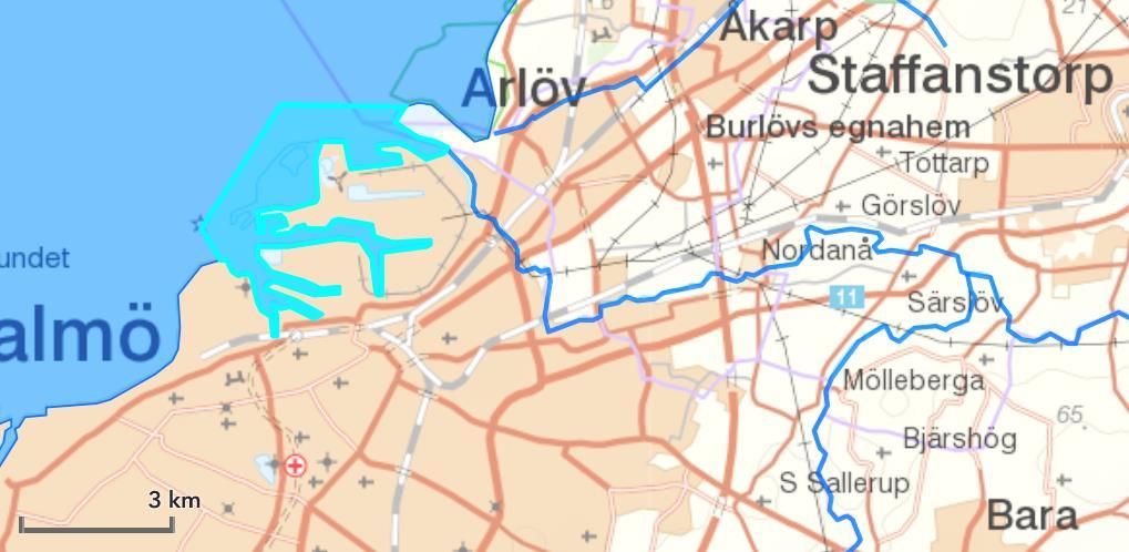utlopp, se figur 9. Flertalet bräddpunkter på ledningsnätet i Malmö är belägna här eller i närheten/i anslutning till detta kustvatten.