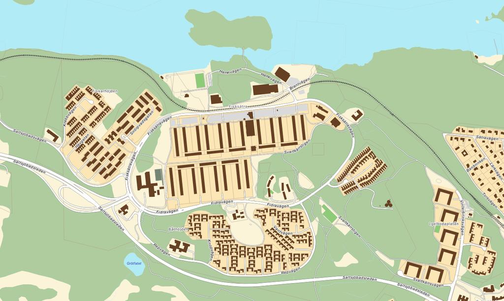 INLEDNING BAKGRUND Stena Fastigheter planerar att exploatera på dagens parkeringsytor i Norra Fisksätra. Det planeras för 375 bostäder, ett äldreboende, en förskola samt centrumutveckling.