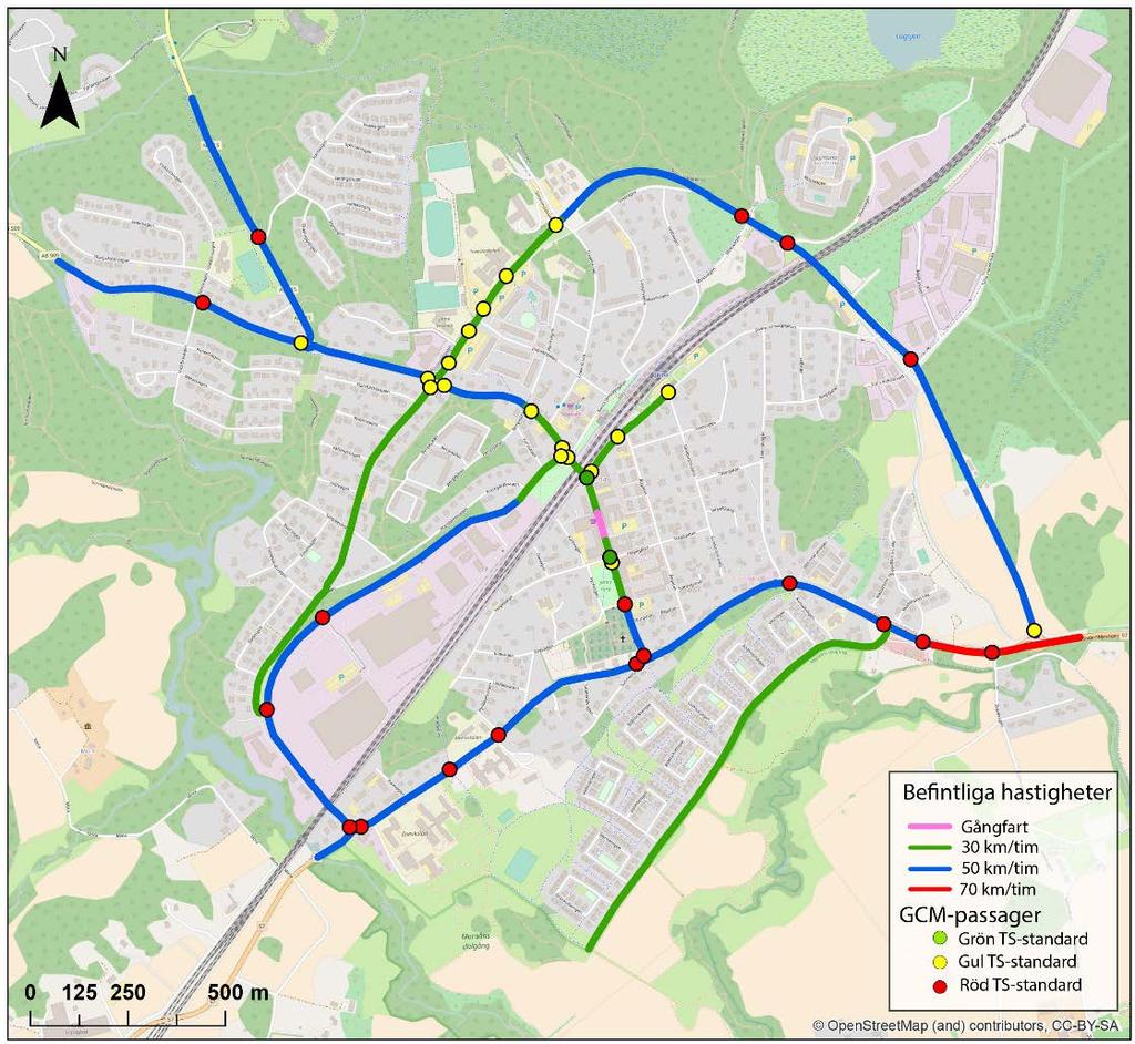 GCM-passager som ligger på de gator som utreddes i hastighetsplanen.
