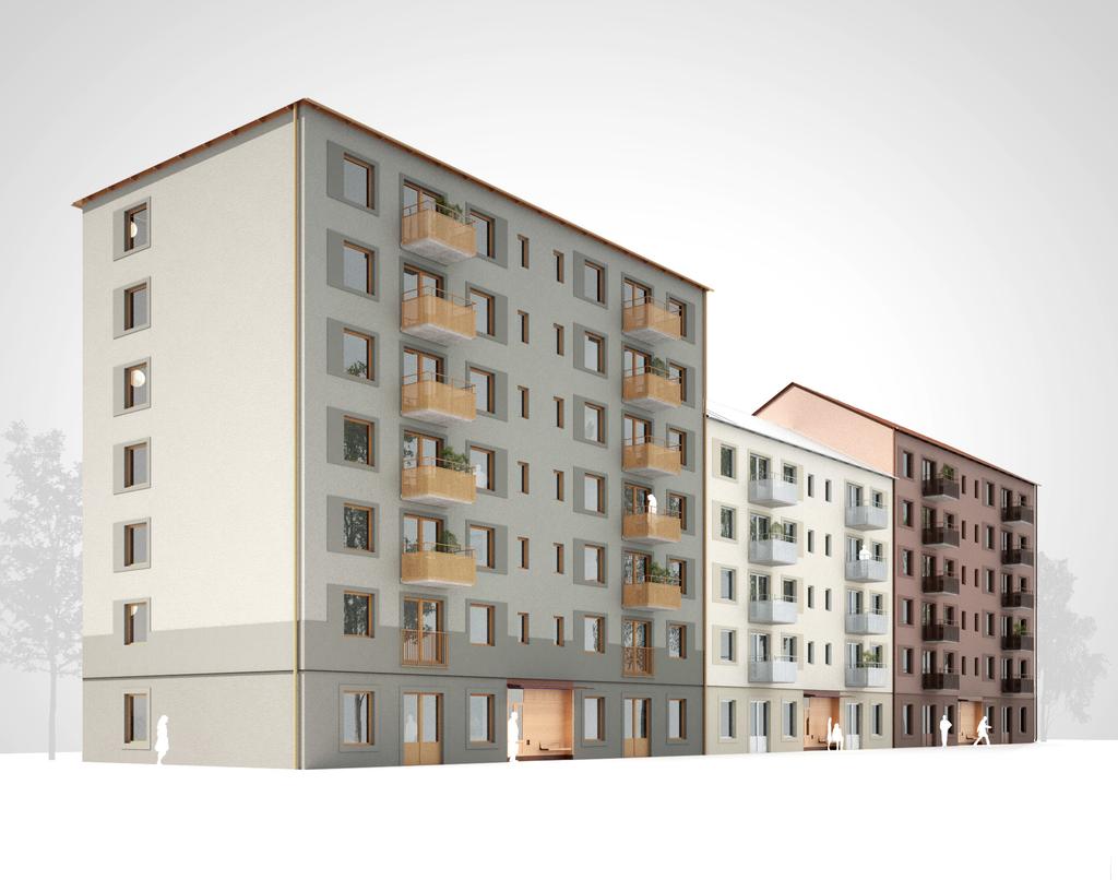 02 gestaltningsdelar utvändigt 7 våningar = undersök valmat tak 6-7 våningar = Kontrast i fönsteromfattningar 7 våningar = Ett trapphus angränsande hus lägre 6-7 våningar = Uppdelade hus 7 våningar =