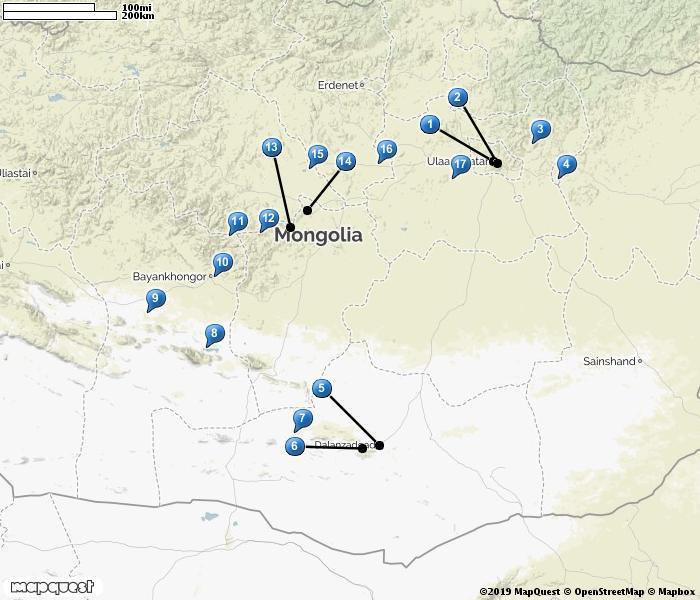 MONGOLIET 1. Ulaanbataar 2. Tuul 3. Terelj 4. Gun Galuut 5. Dalanzadgad 6. Yolym am 7. Khongor Sands 8. Orog Nuur 9. Böön Tsagaan Nuur 10.