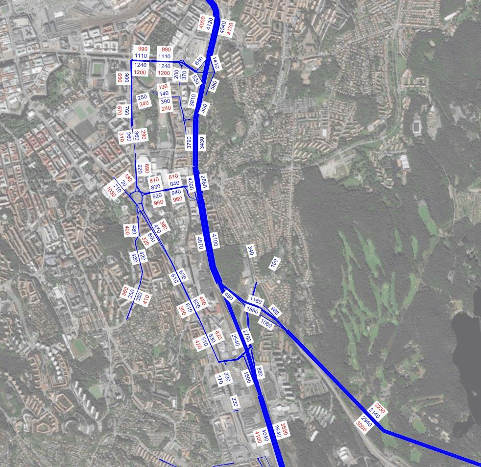 4366 4130 Under eftermiddagens maxtimme var det mer trängsel kring studie området jämfört med under förmiddagen. Främst hela E6:an från Ullevimotet till Kallebäcksmotet på bagge riktningar.