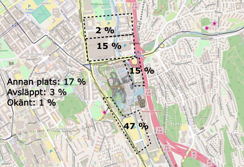 4.3 Var parkerar gästerna och när Parkeringarna runt Liseberg har delats in i 4 zoner. I figur 11 redovisas andelen som parkerar i respektive zon enligt resvaneundersökningen.