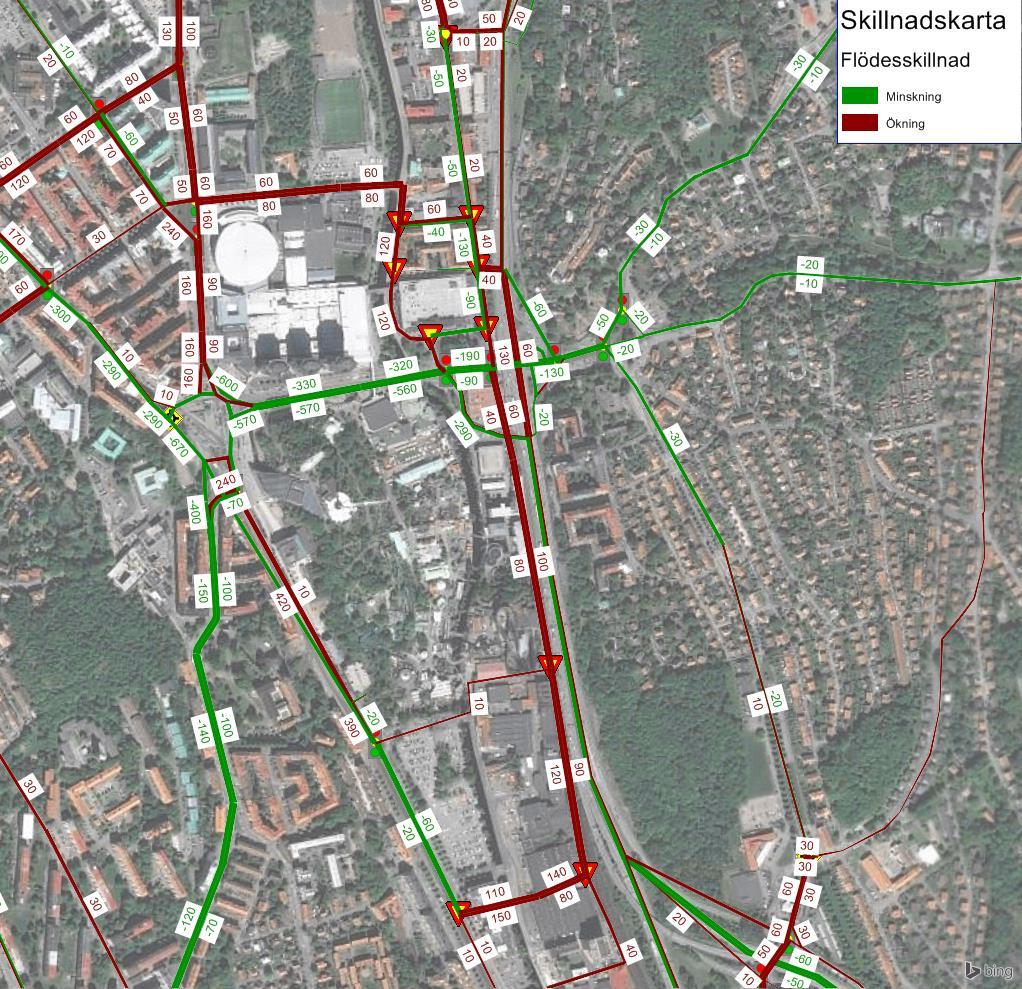 6.2.1 Scenario byggtid utan exploatering 6.2.1.1 Förmiddag När Korsvägen är under ombyggnad, skede 2, påverkar det främst trafiken på Örgrytevägen, Eklandagatan och Södra vägen som får minskat flöde.