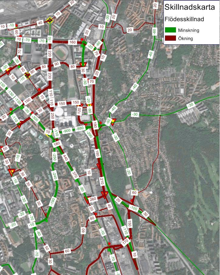 Figur 17: Förändringar av trafiken utmed E6-Kungsbackaleden Korsvägen skede 2 under förmiddagens