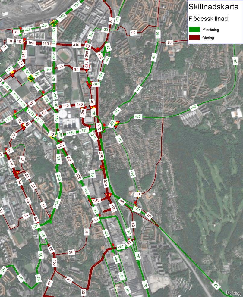 Figur 20: Förändringar av trafiken utmed E6-Kungsbackaleden Korsvägen skede 2 under