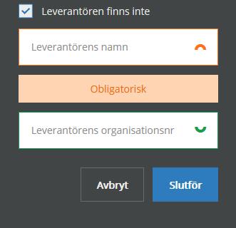Saknas leverantören hos BVB (se avsnitt 2 för sökning av produkt/leverantör) kan rutan Leverantören finns