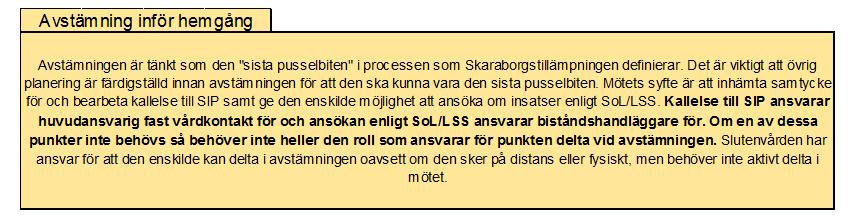 Stödstruktur avstämning Avstämning inför hemgång Avstämningen är tänkt som den "sista pusselbiten" i processen som Skaraborgstillämpningen definierar.