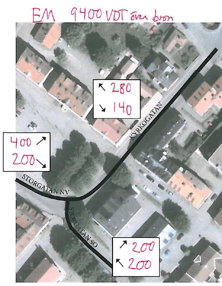 Eftermiddagstrafik Beräkning i CapCal visar att även i eftermiddagstrafiken kommer vissa svårigheter finnas för bilar från Storgatan SO.