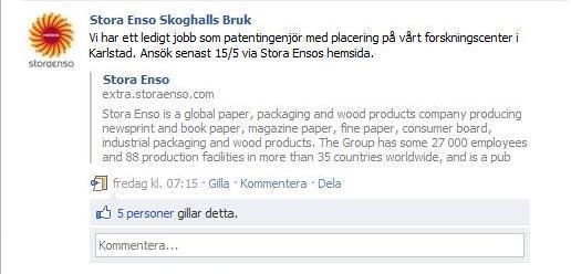 Kvalitativ innehållsanalys av Facebooksidan När vi sedan skulle undersöka om Skoghalls Bruk följde sin strategi efter att Facebooksidan hade lanserats, gjorde vi en