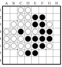 C8? H6 hade varit bättre eftersom det omöjliggör vits H4 (svart svarar då med H5). Vit svarar på det spelade draget med H4 varpå svart spelar H6?