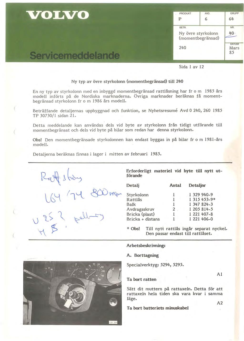 p 6 64 BETR. Ny övre styrkolonn momentbegränsad) NR.