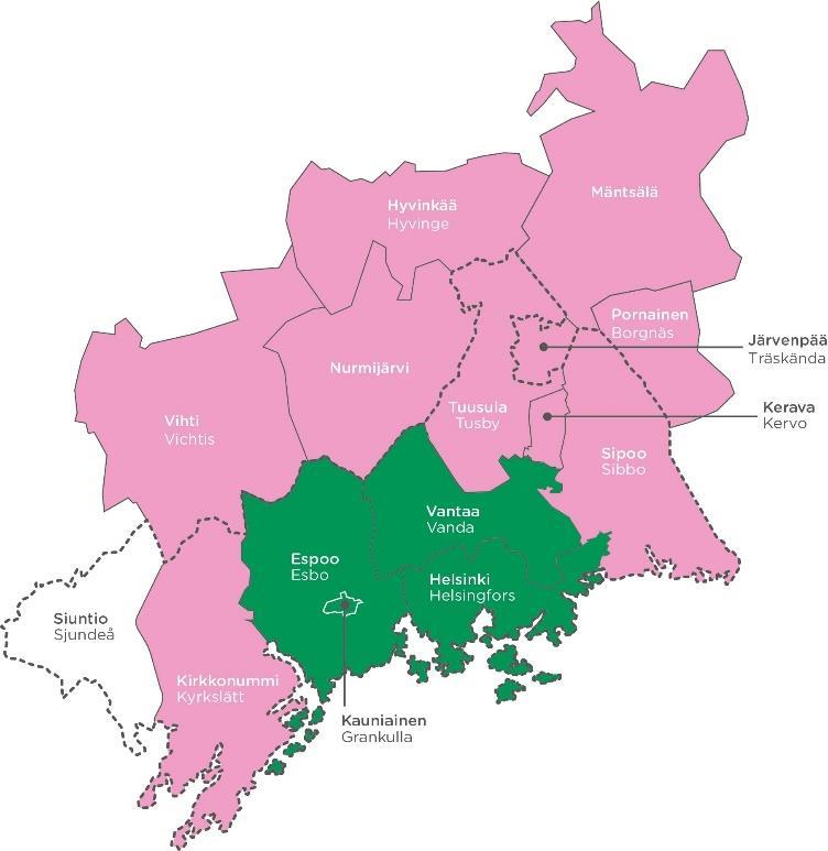 Antalet invånare och arbetsplatser i Helsingforsregionens kommuner Regionen har 1 478 000 invånare och 709 000 arbetsplatser. Regionen förbereder sig på befolkningstillväxt.