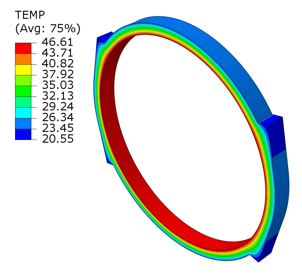 5.4 RESULTS 5.4.1 Thermal The distribution of temperature induced within the ring model is presented in Figure 5-3.