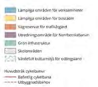 Gymnasievägen ges med fördel en mer stadsmässig utformning. Vid planläggning ska skolverksamhetens behov av parkering beaktas i enlighet med kommunens parkeringsriktlinjer.