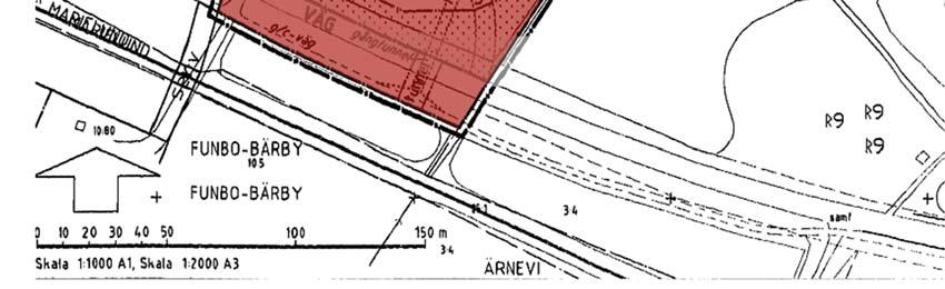 Bilden visar del av plankartan för Ärnevi. Området som upphävs markeras med röd färg.