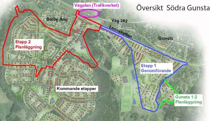 I vägplanen utreds hur trafiken kan lösas på ett säkert och lämpligt sätt till och från Södra Gunsta.