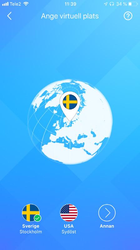 F-secure Freedome är lätt att använda. Det räcker att vi väljer land och klickar den stora knappen för att aktivera VPN-tunneln. 21.