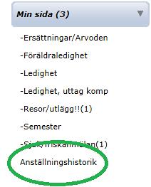 2.11 Anställningshistorik Under menyvalet och Anställningshistorik kan du se historiska uppgifter om din anställning.