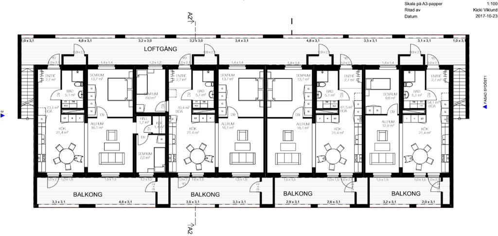 bostadshus med loftgångar, sammanlagt 22