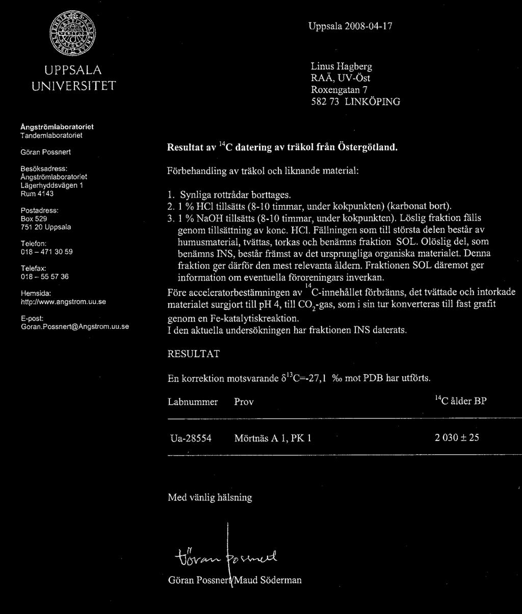 Bilaga 2. Resultatprotokoll för utförd 14 C-analys i A204 Atmo spheric data from Reimer et al (2004);OxCal v3.