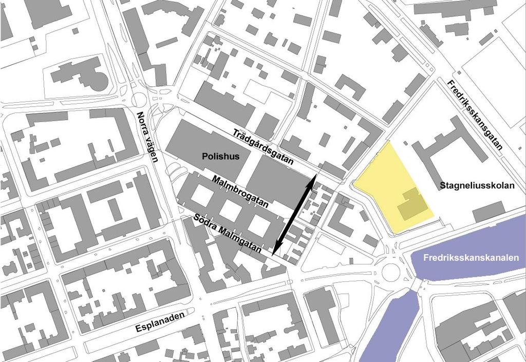 Östra Malmen Trädfårdsgatan, Malmbrogatan och Södra Malmgatan har i dagsläget hög rumslig potential.