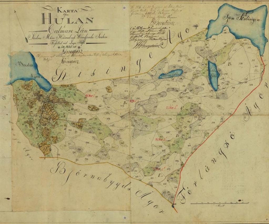 Kartan från 1836 jämfört med kartan från ca 1940 visar bland annat att både inägomarkerna närmast byn, med åkrar och