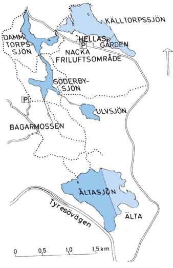 Färdväg: Järlaleden höger mot Älta. Buss 401 från Slussen. Kommentar: I Dammtorpssjön har få fiskeplatser. Risk för trängsel.