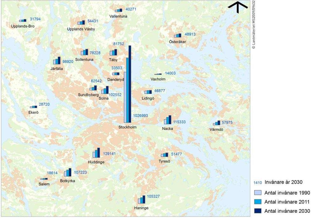 utvecklingstakt har dock Värmdö, följt av Nacka. Befolkningsökningen i samtliga kommuner kommer att ställa höga krav på både bostadsbyggande och utbyggande av infrastruktur.