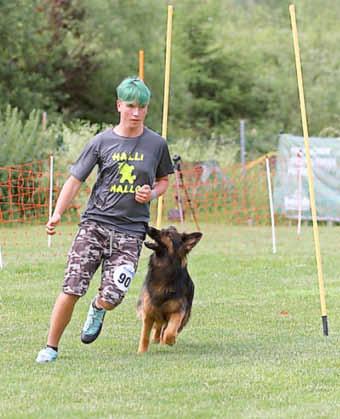 Samira Michel mit Hündin Nala beim Hindernislauf Trainingspartner, Fin Henke mit Luna, denen leider eine Qualifikation zur offiziellen Teilnahme an den Meisterschaften fehlte, liefen außer Konkurrenz