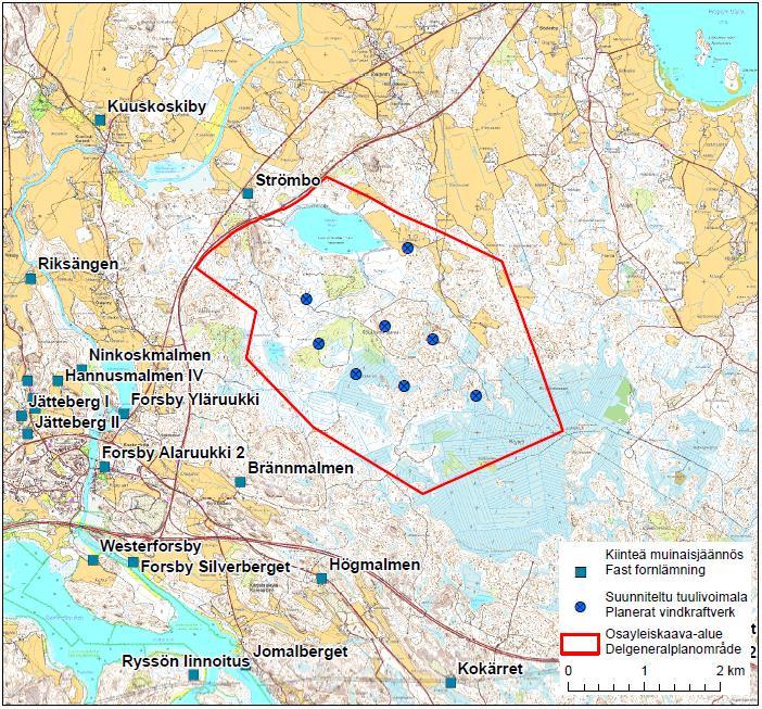 LANDSKAPS- OCH KULTURMILJÖUTREDNING FÖR TETOM VINDKRAFTSPROJEKT 13 Figur 8. Kända fornlämningar i vindkraftsområdets omgivning. 1.4 