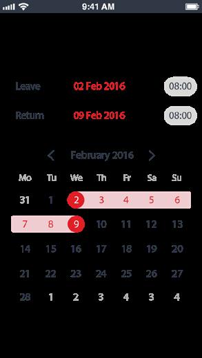 I Danfoss Eco -appen visas både en rund klocktavla med dina hemmatider markerade med rött och en sammanfattning av ditt schema med exakta klockslag. Kortast möjliga hemmaperiod är 30 minuter. 4.