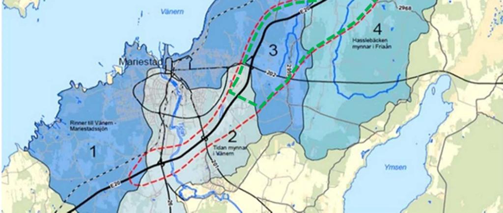 utredningsområdet finns tre vattenförekomster som omfattas av miljökvalitetsnormer. Alla ingår i Västerhavets vattenmyndighet och Göta älvs huvudavrinningsområde.