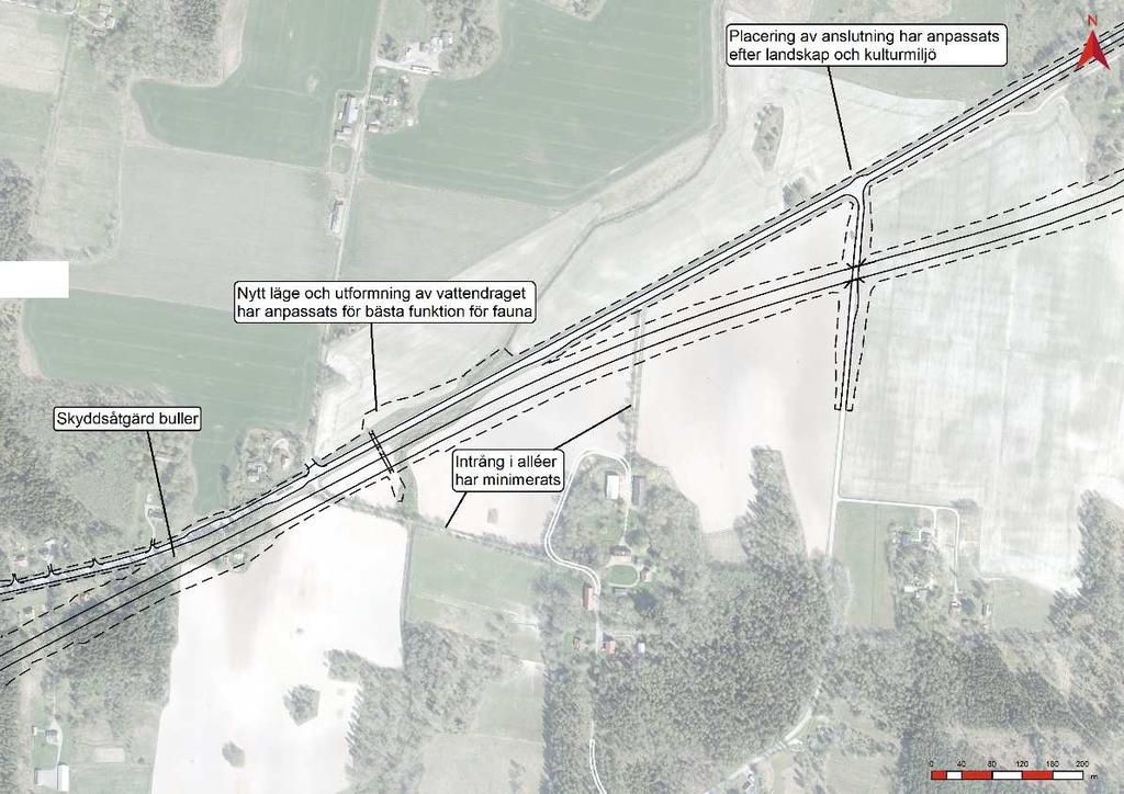 Ingarud (ca km 9/600) Förbi Ingarud etableras E20 så nära blivande väg 2981 som möjligt för att minimera intrång i alléer och för att minska fragmenteringen av jordbruksmarkerna.