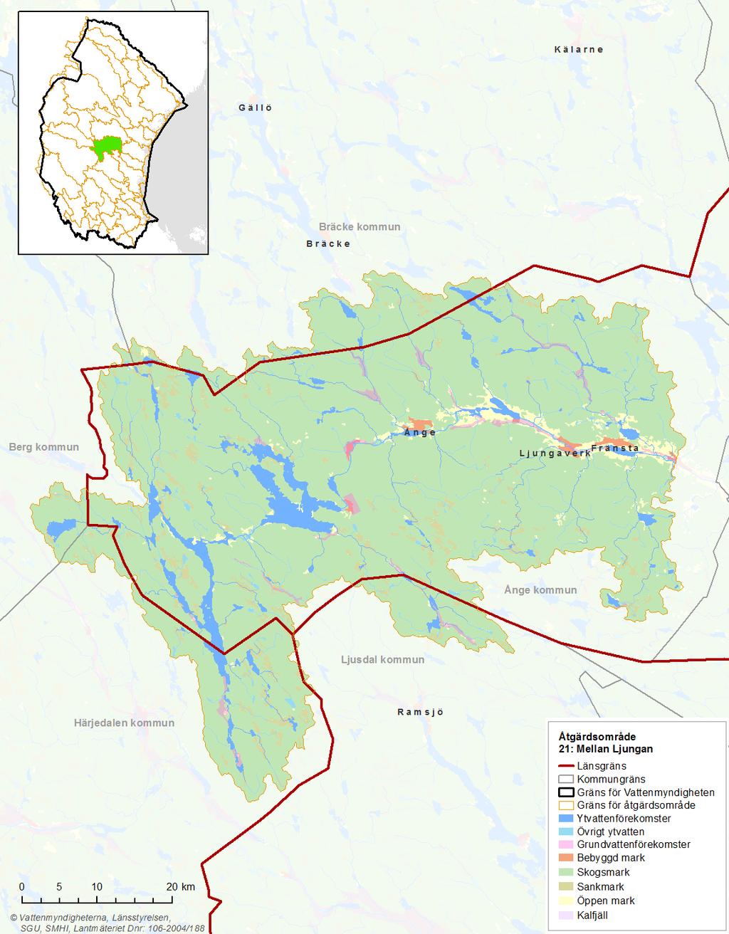 Bild 1: Kartan visar Mellan Ljungans markanvändning