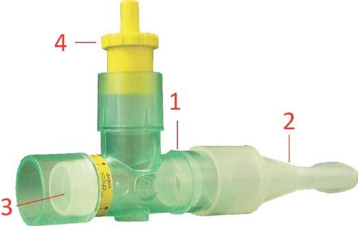 PEP andningstränare enpatientsprodukt PEP andningstränare består av ett T-stycke med backventil (gröna delen), ett munstycke, samt sex olika motstånd (resistorer) från 2-5 mm.